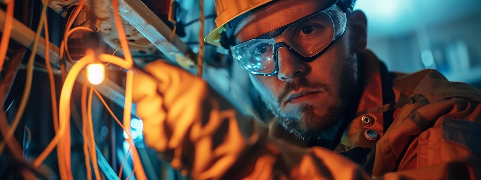 a person wearing protective gloves and goggles while carefully working on electrical grounding in an old home.